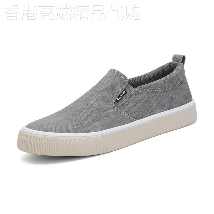 时尚休闲透气舒适一脚蹬帆布鞋男士新款百搭纯色低帮懒人板鞋布鞋