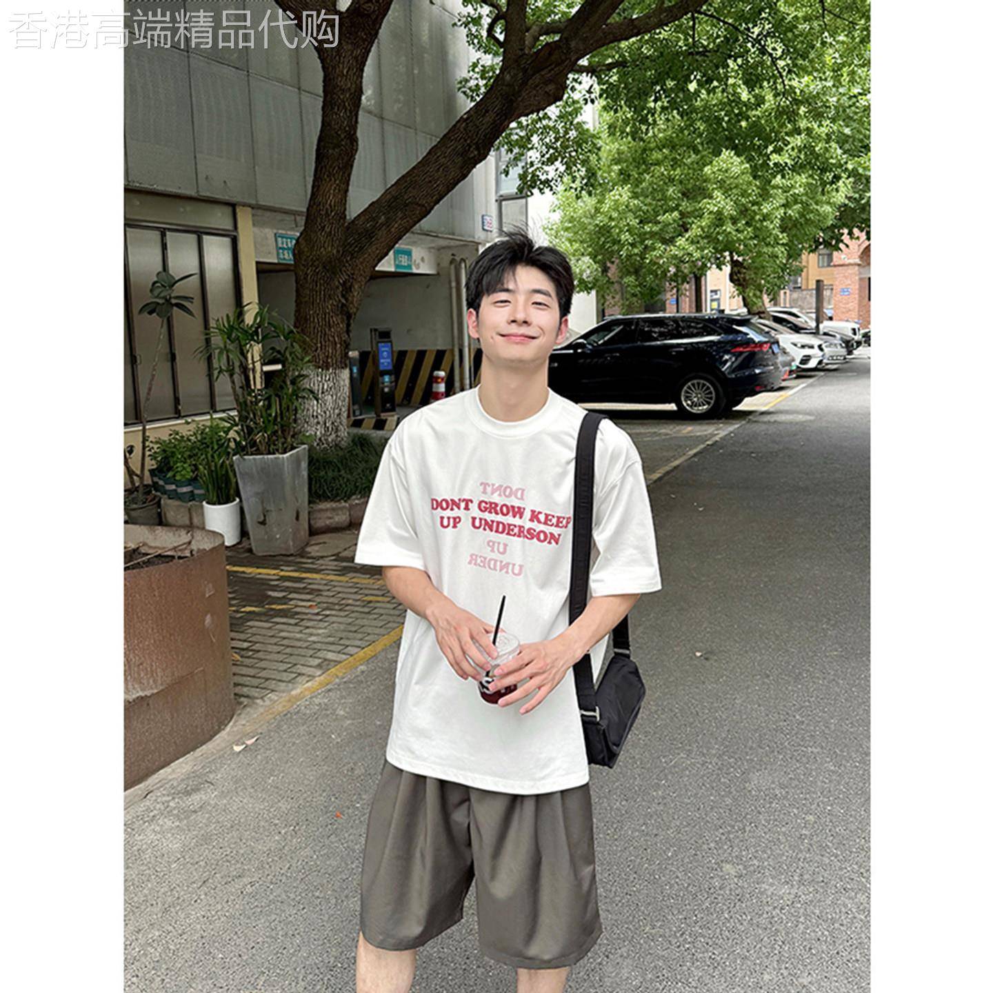 白色印花短袖T恤男潮牌夏季索罗娜字母体恤2026新款宽松休闲上衣