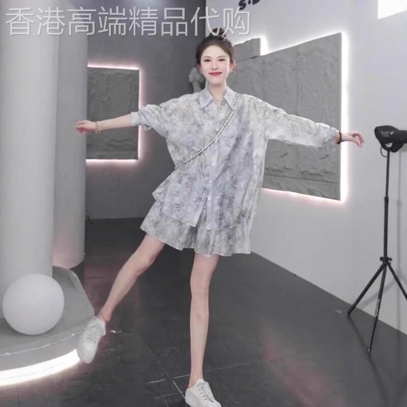 休闲套装女夏季薄款2026年新款高级感气质长袖防晒衬衫短裤两件套