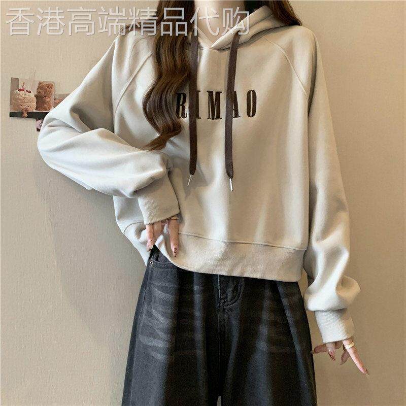 美式复古短款印花连帽卫衣女秋冬2026新款加绒加厚长袖套头帽衫