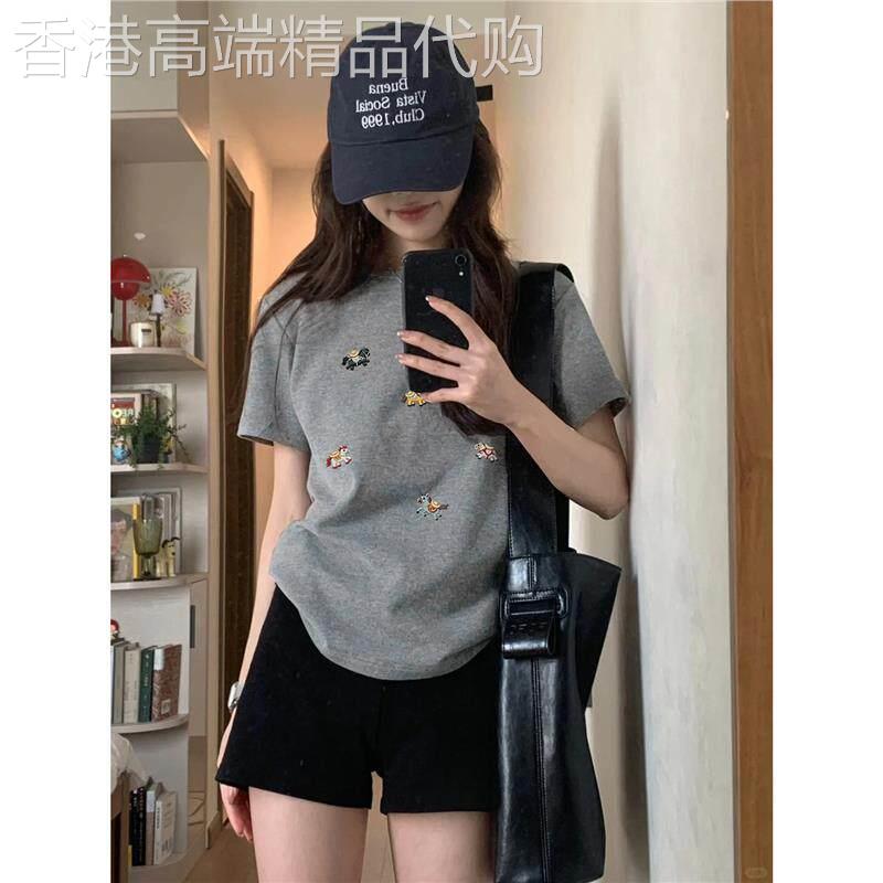 大码正肩短袖T恤女2026夏季新款胖mm时尚设计感小众灰色印花上衣