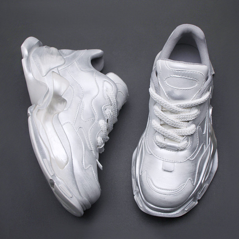 欧洲站男鞋2025新款小众设计师款老爹鞋真皮银色运动休闲鞋厚底鞋,流行男鞋,老爹鞋,淘宝优惠券,粉丝福利购,淘宝优惠卷