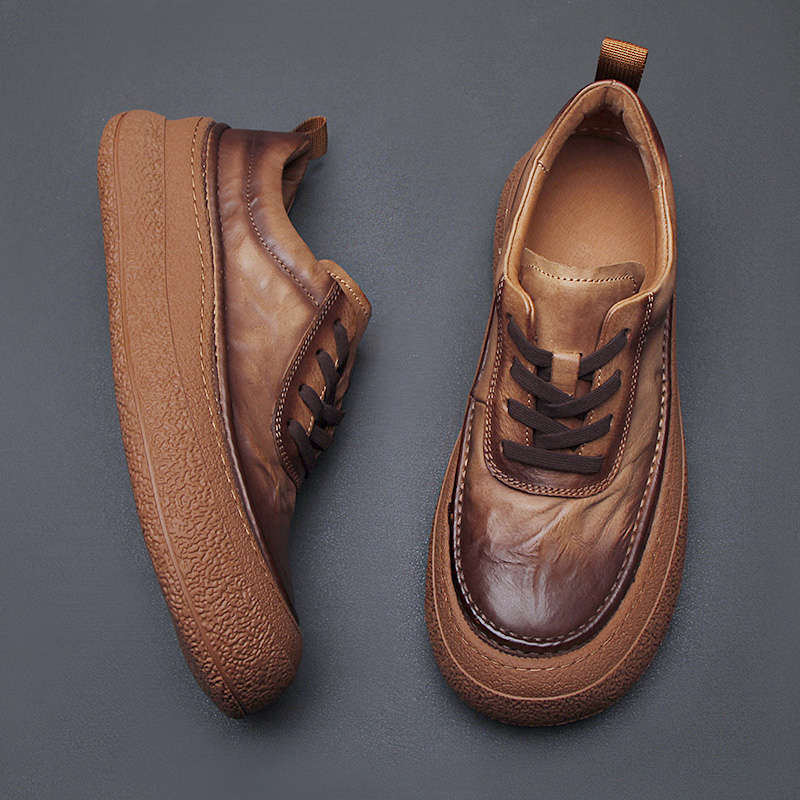 牛皮板鞋手工复古做旧男士休闲鞋