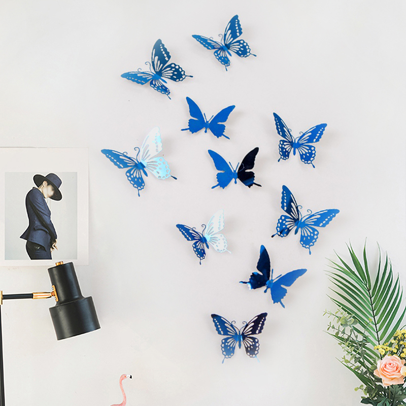3D立体不锈钢蝴蝶墙贴镂空蝴蝶商场婚庆吊挂装饰家居客厅墙面贴画图片