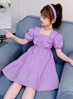 洋气女童连衣裙夏季纯棉薄款四五六七八十二岁小女孩紫色公主裙子