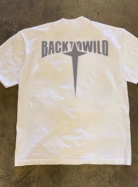 260g重磅不透潮流美式个性十字星印花T恤夏季纯棉圆领短袖男休闲