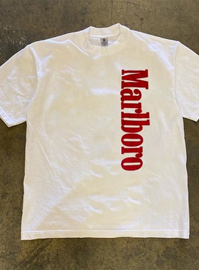 260g潮流Marlboro印花t恤短袖男款夏季纯棉圆领半袖不透不起球