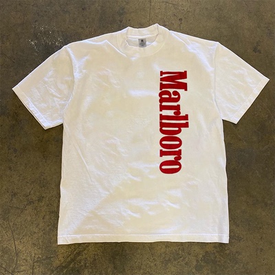 260g潮流Marlboro印花t恤短袖男款夏季纯棉圆领半袖不透不起球