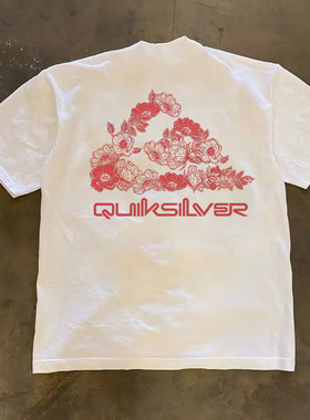 潮流设计感花卉印花T恤青年街头感春夏季纯棉圆领短袖男女同款