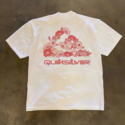 潮流设计感花卉印花T恤青年街头感春夏季纯棉圆领短袖男女同款