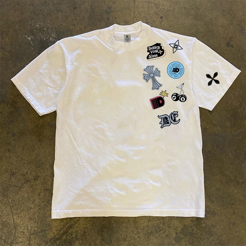 JSC 100%纯棉 轻奢潮款个性设计夏季圆领短袖t恤男女情侣款休闲