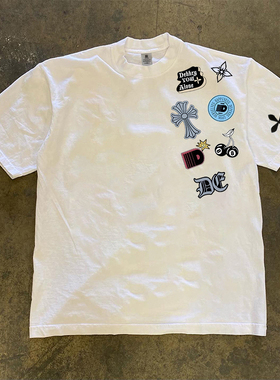 JSC 100%纯棉 轻奢潮款个性设计夏季圆领短袖t恤男女情侣款休闲