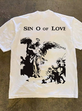 260g美式潮流t恤男短袖夏季纯棉圆领潮流时尚青年印花半袖男款