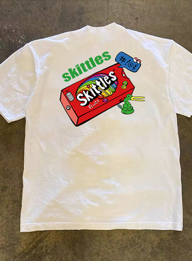 品质男装彩虹糖美式重磅纯棉短袖T恤男女同款美式休闲情侣款上衣