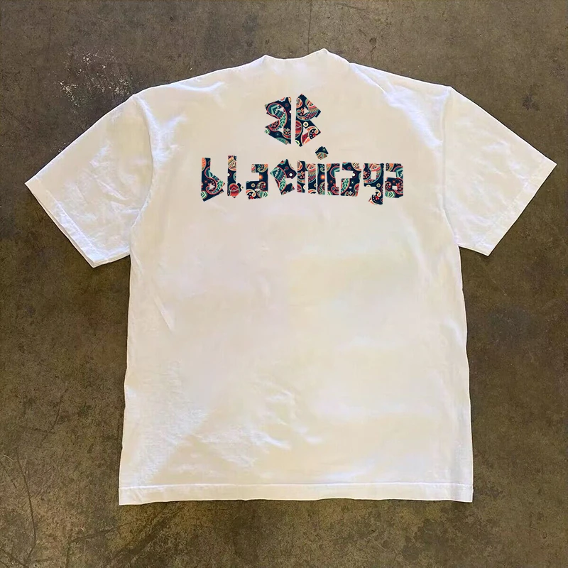 JSC{纯棉时代} 260g重磅潮流腰果印花t恤夏季圆领短袖男宽松不透