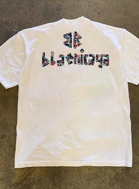 JSC{纯棉时代} 260g重磅潮流腰果印花t恤夏季圆领短袖男宽松不透