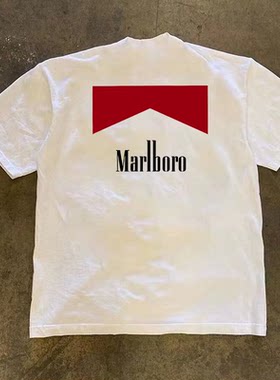 JSC POP 260g个性设计Marlboro印花t恤短袖男款纯棉圆领男士半袖