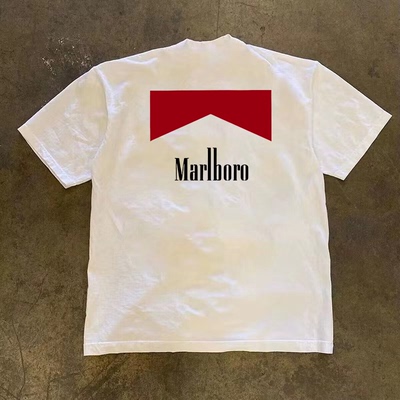 JSC POP 260g个性设计Marlboro印花t恤短袖男款纯棉圆领男士半袖