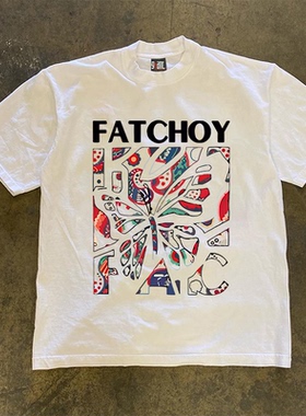 260g重磅不透小众时尚腰果印花T恤夏季纯棉圆领短袖男女同款透气