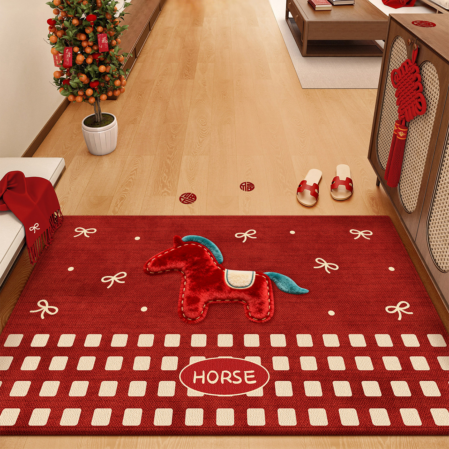卡通马年红色入户门地垫新款喜庆防滑除尘耐脏脚垫玄关大门口地毯,居家布艺,入户地垫,淘宝优惠券,粉丝福利购,淘宝优惠卷