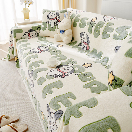 沙发盖布卡通款可铺可盖沙发套罩全包全盖巾冬季毛绒沙发毯防猫抓