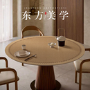 原木风圆形餐桌垫皮革桌布防水长效防油圆桌布茶几垫桌面保护垫