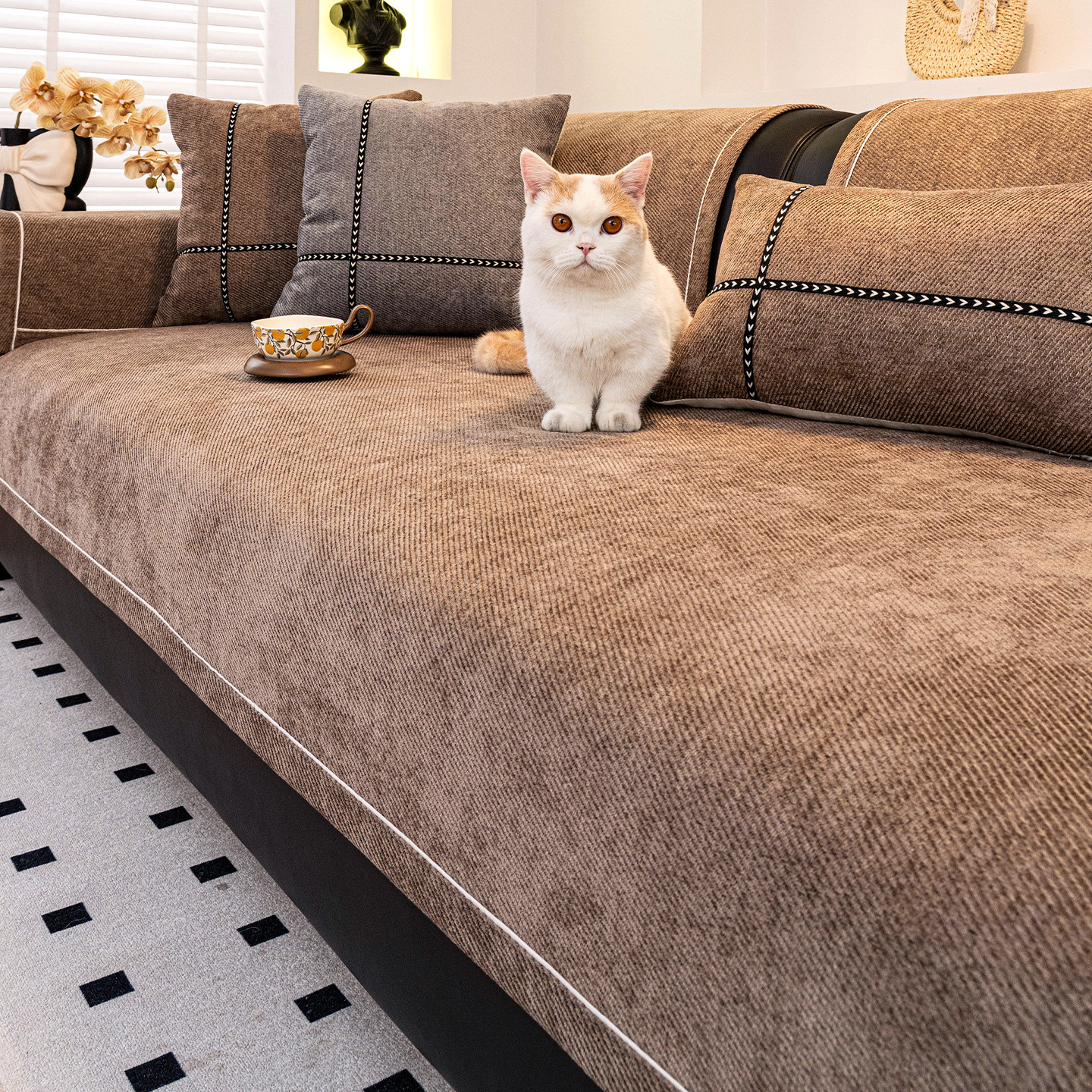 中古风雪尼尔沙发垫2026新款四季通用固定防滑防猫抓沙发坐垫子