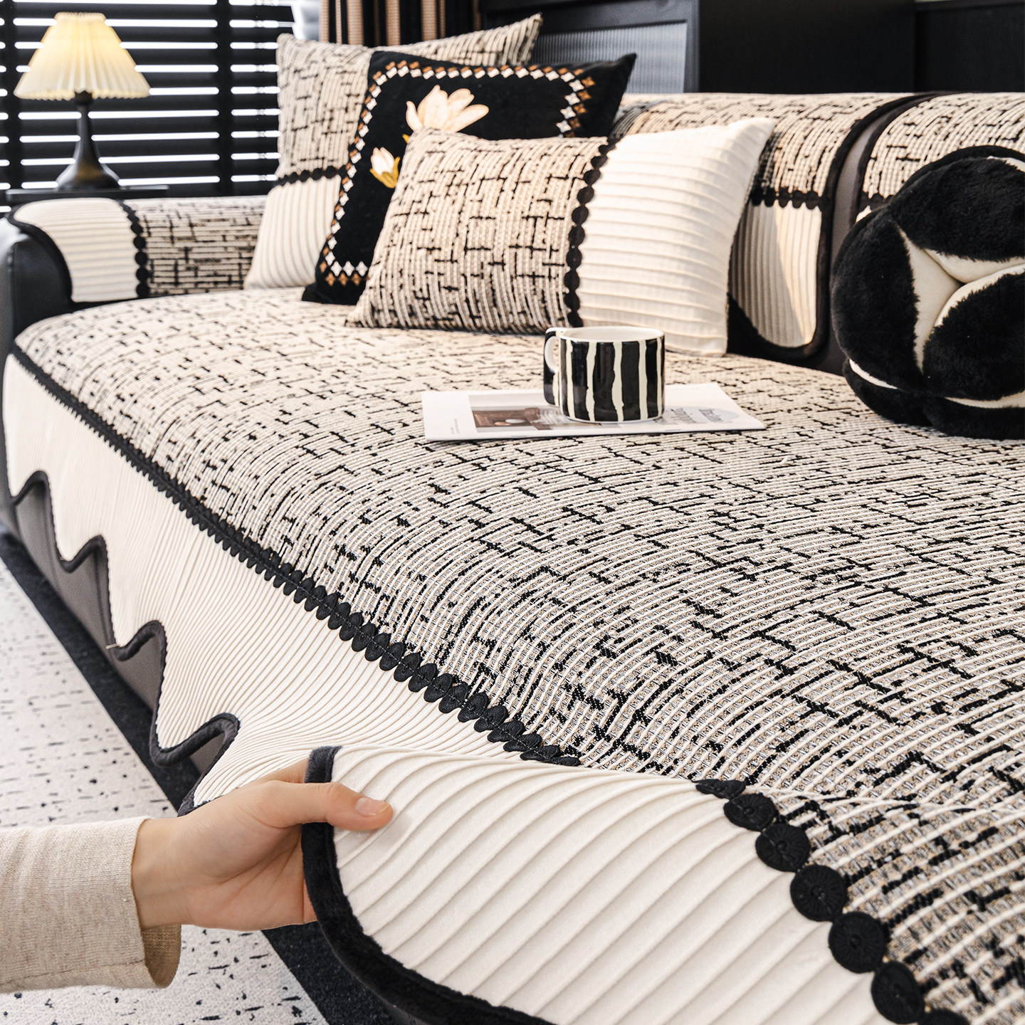 一片式现代轻奢异形沙发垫2026新款四季通用固定防滑皮沙发坐垫子,居家布艺,沙发垫,淘宝优惠券,粉丝福利购,淘宝优惠卷