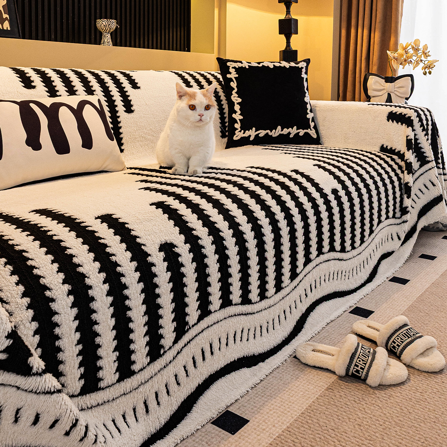 一整张全盖简约全包毛绒沙发盖巾