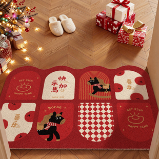 2026新款马年红色入户门口地垫丝圈耐脏防滑玄关进门除尘蹭土地垫