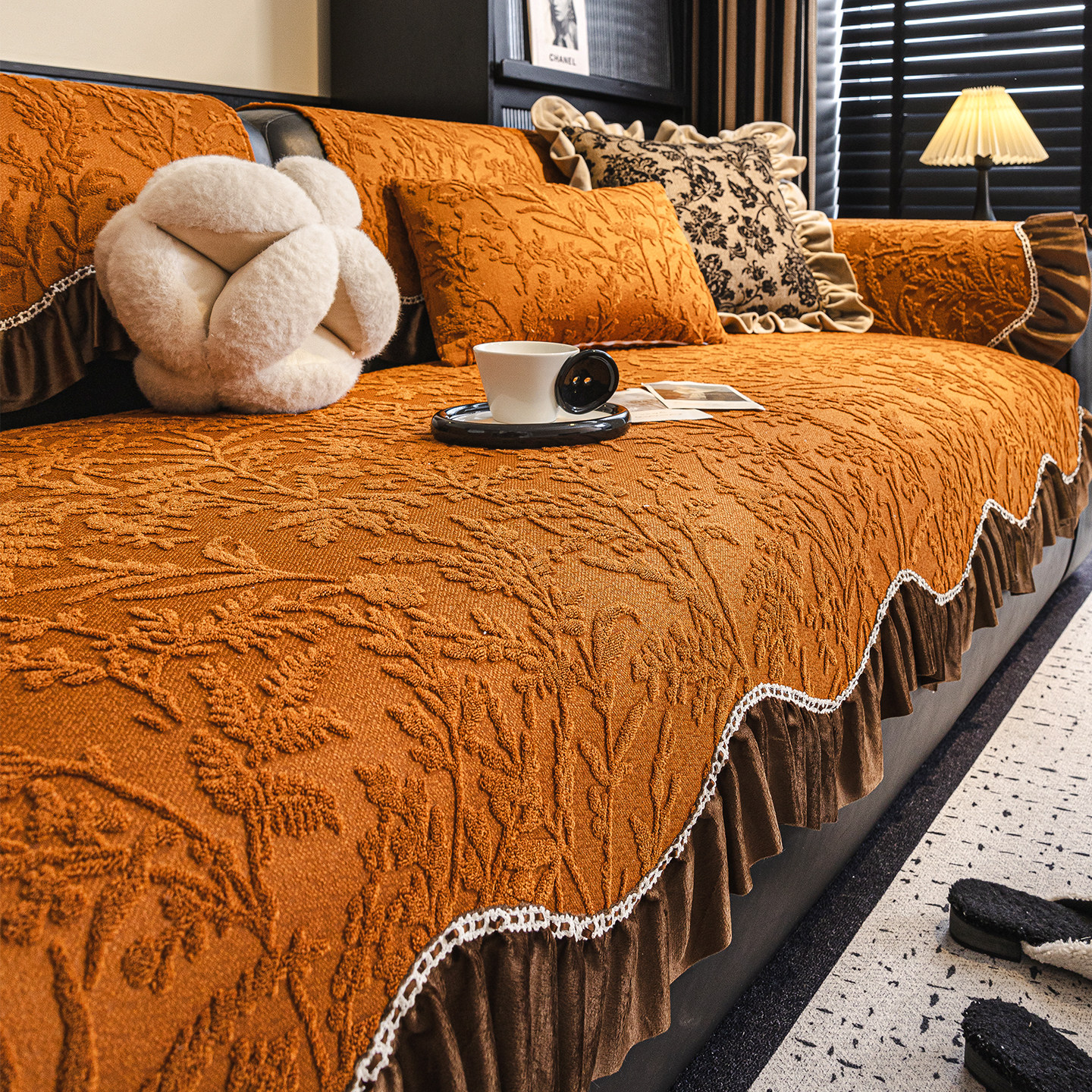 法式中古风异形雪尼尔沙发垫2026新款四季通用固定防滑沙发坐垫子