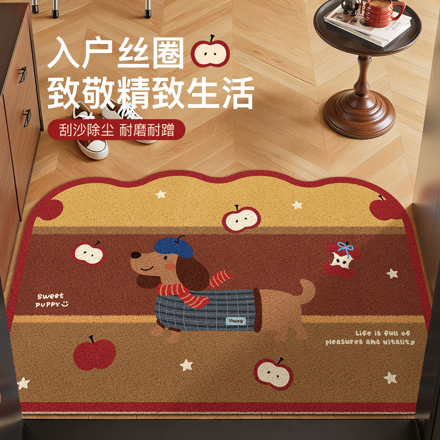 卡通小狗入户门地垫丝圈除尘刮沙