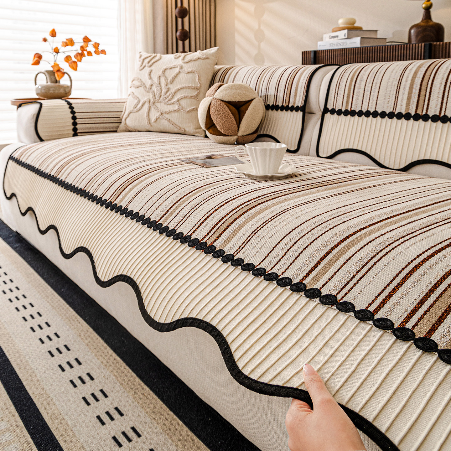 中古风异形雪尼尔沙发垫2026新款四季通用固定防滑直排沙发坐垫子