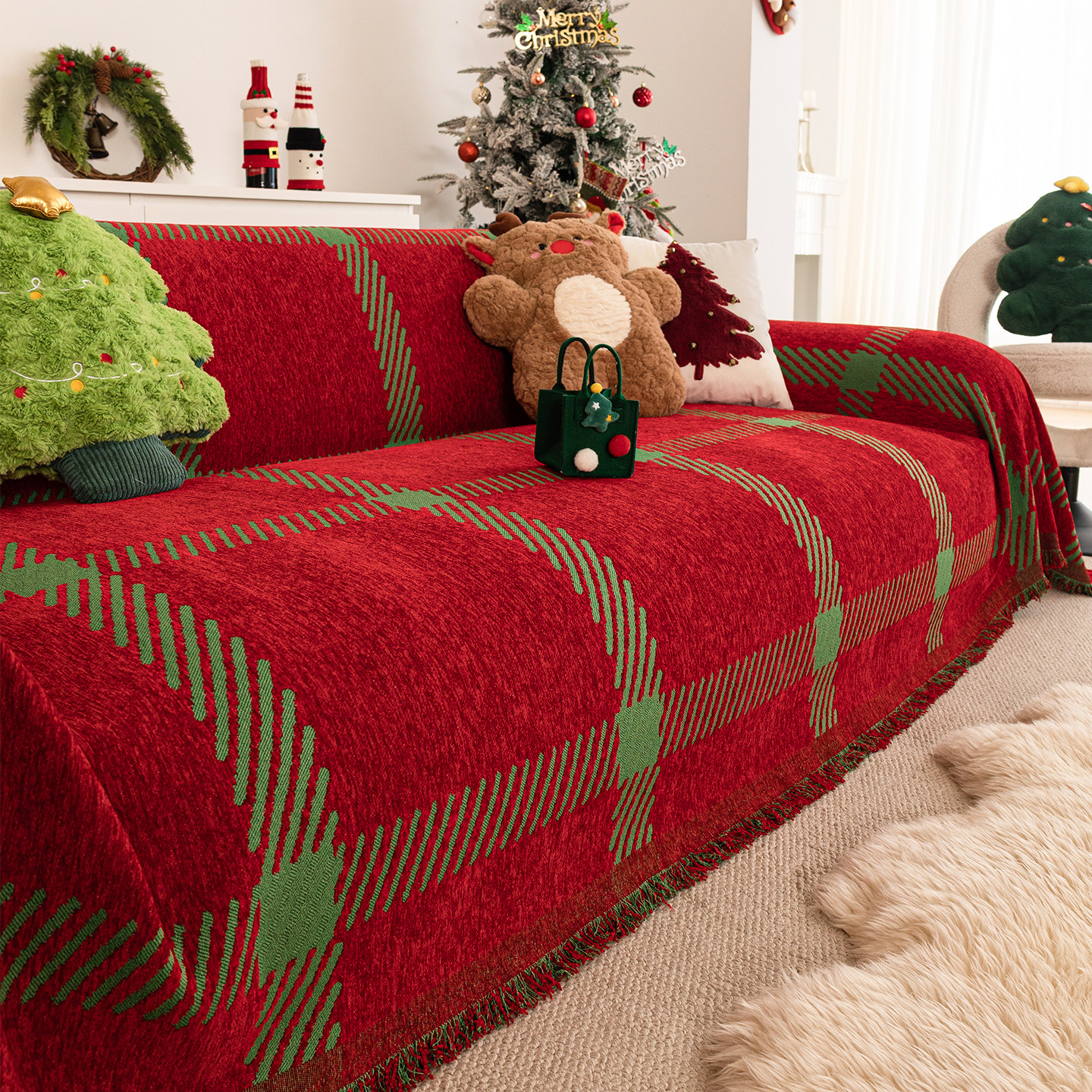 新年氛围感红色喜庆沙发巾盖布2025新款四季通用防猫抓沙发套罩毯,居家布艺,沙发套,淘宝优惠券,粉丝福利购,淘宝优惠卷