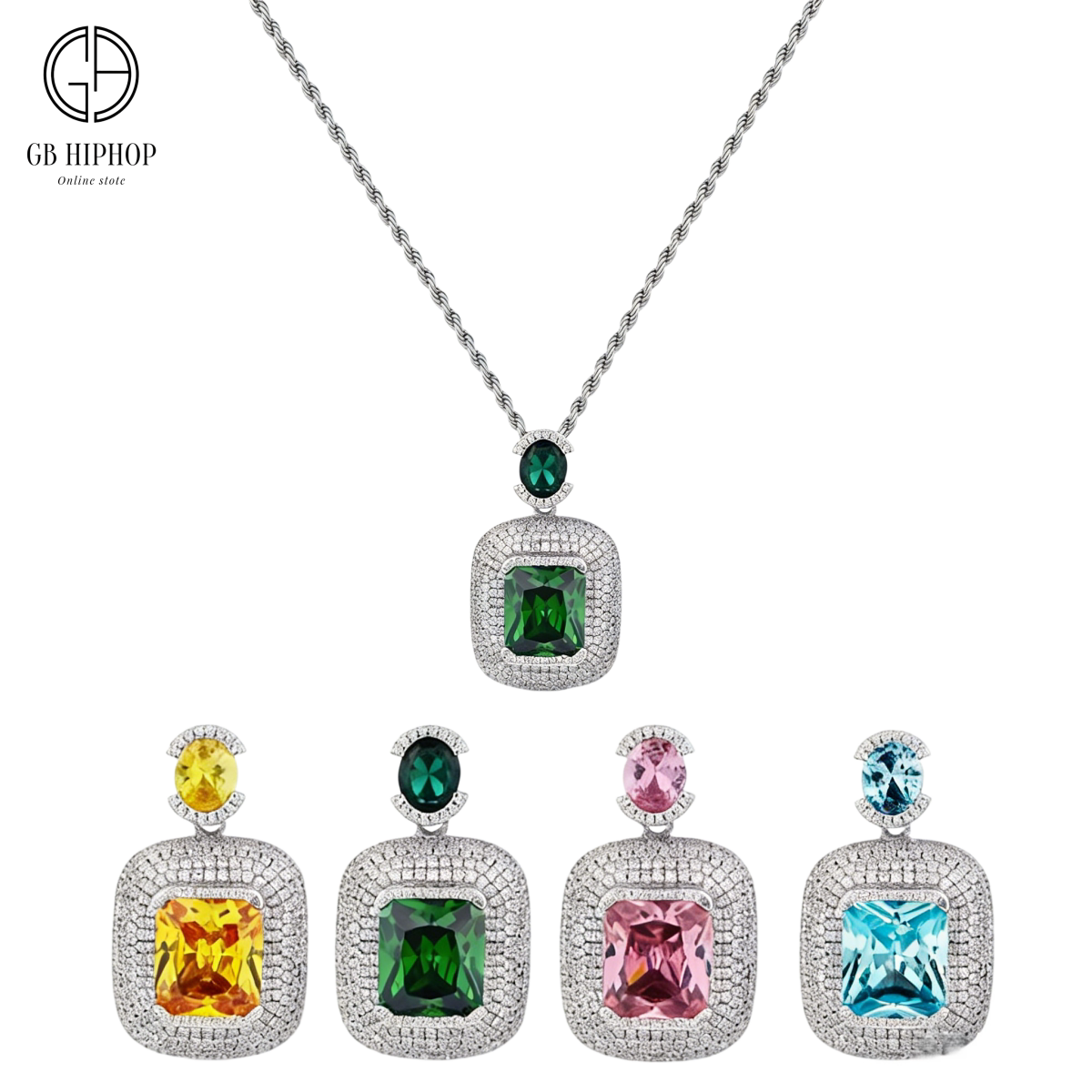 GB嘻哈冰花切八角高级感紫钻吊坠项链男女百搭同款情侣送礼物轻奢