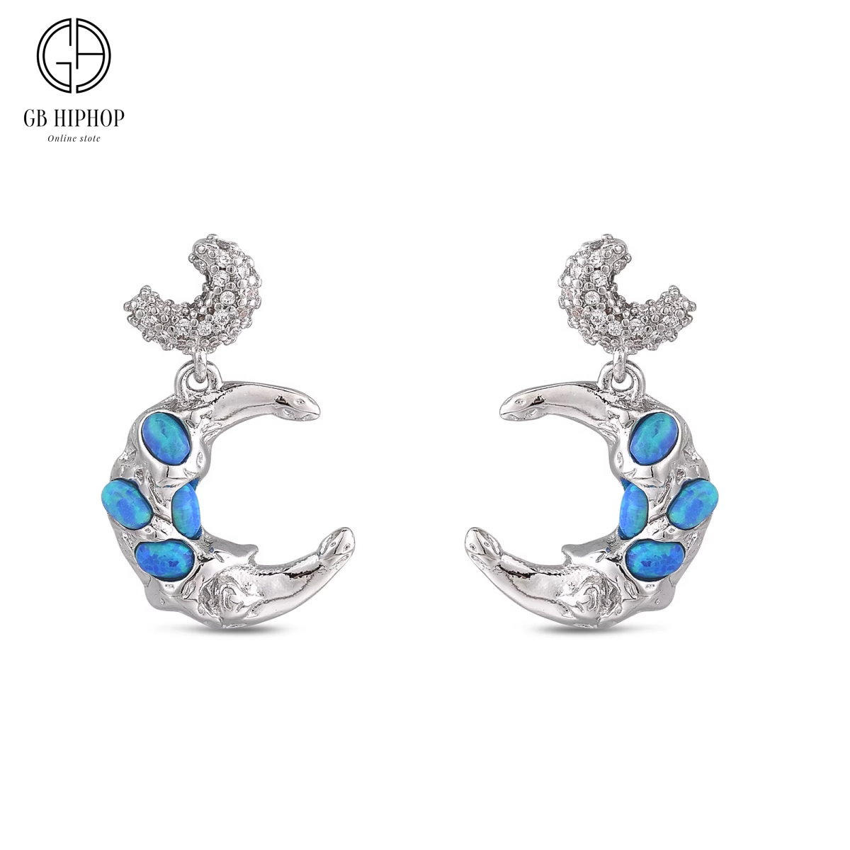 GB高级感联名納西月亮CashTrippyxR耳钉嘻哈风潮男银针澳宝石耳饰