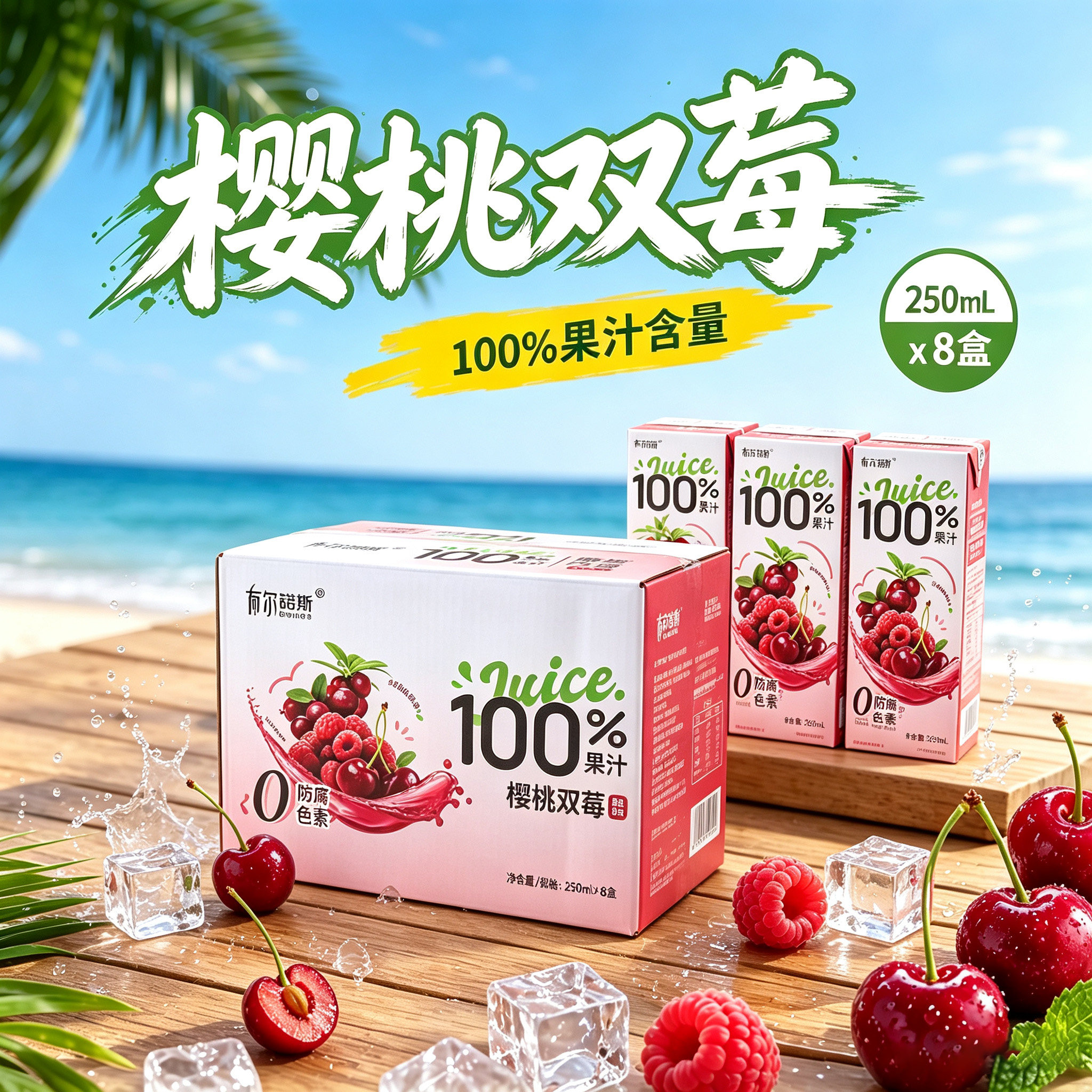 【一箱】250ml*8盒樱桃双莓果汁