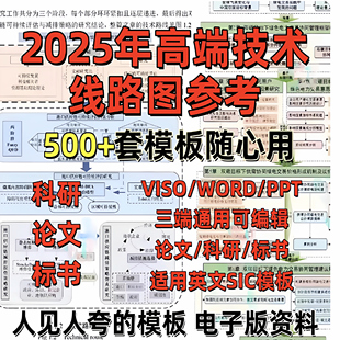25科研高端技术路线图模版研究路线图架构图visio/word/ppt可编辑