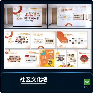 党群服务中心社区文化墙展厅展馆背景墙照片墙cdr设计素材源文件