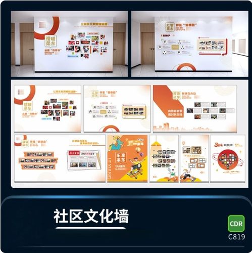 党群服务中心社区文化墙展厅展馆背景墙照片墙cdr设计素材源文件