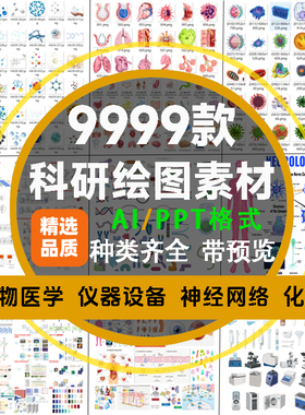 ppt科研绘图素材材料实验仪器设备化学生物流程图片SCI器官细胞AI