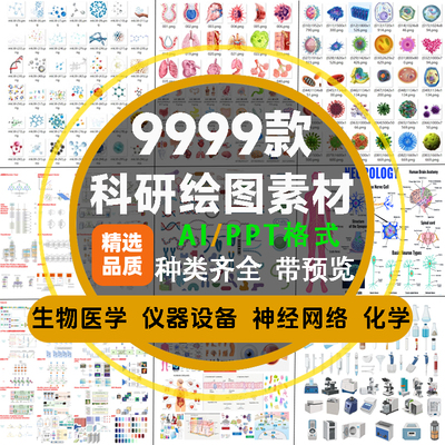 ppt科研绘图素材材料实验仪器设备化学生物流程图片SCI器官细胞AI