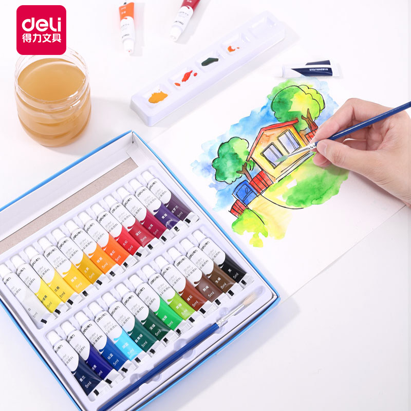 得力文具学生水彩颜料套装初学者美术生绘图绘画涂鸦专用美术用品