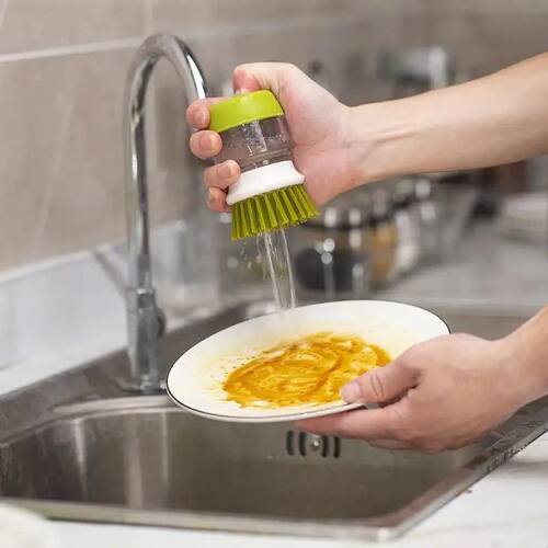 Multi-Use Kitchen Dish Brush, Soap Dispensing Palm Brush wit