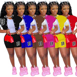 Women's baseball jersey printed two-piece spliced sports