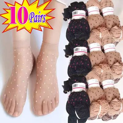 20Pcs=10Pairs Dot Silk Socks Women Transparent Thin Breathab