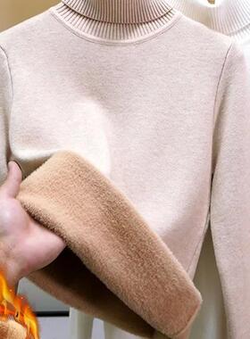 Turtleneck Winter Sweater Women Elegant Thicken Velvet Lined