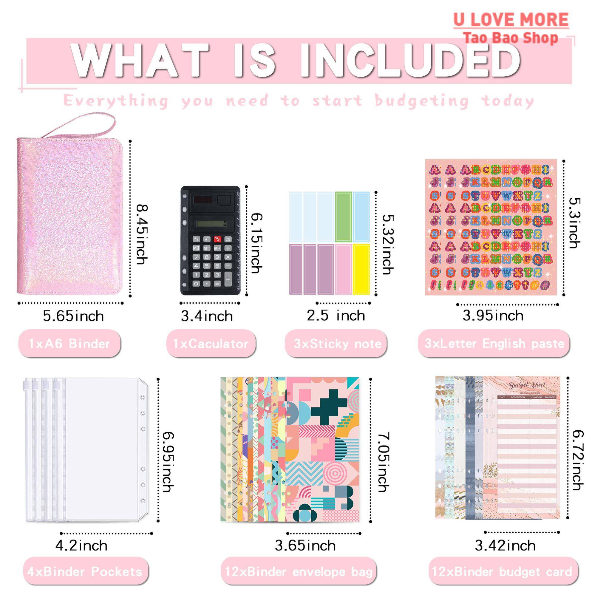 A6 PU Leather Budget Binder Planner with Zipper Pockets Cash