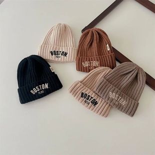 Solid Color Letter Baby Beanie Cap Winter Warm Knit Hat for
