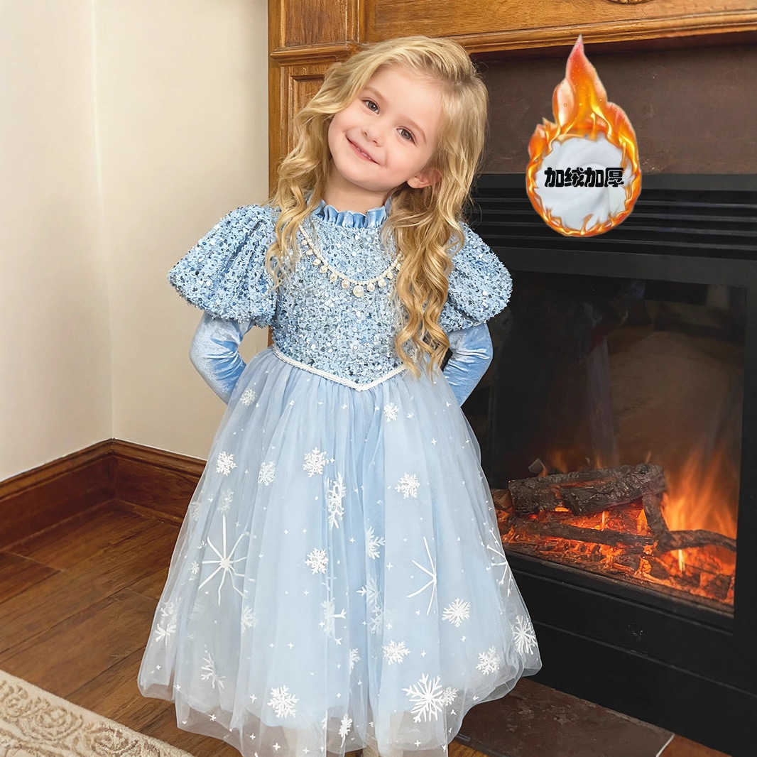 冬季冰雪奇缘爱莎加绒公主裙高端